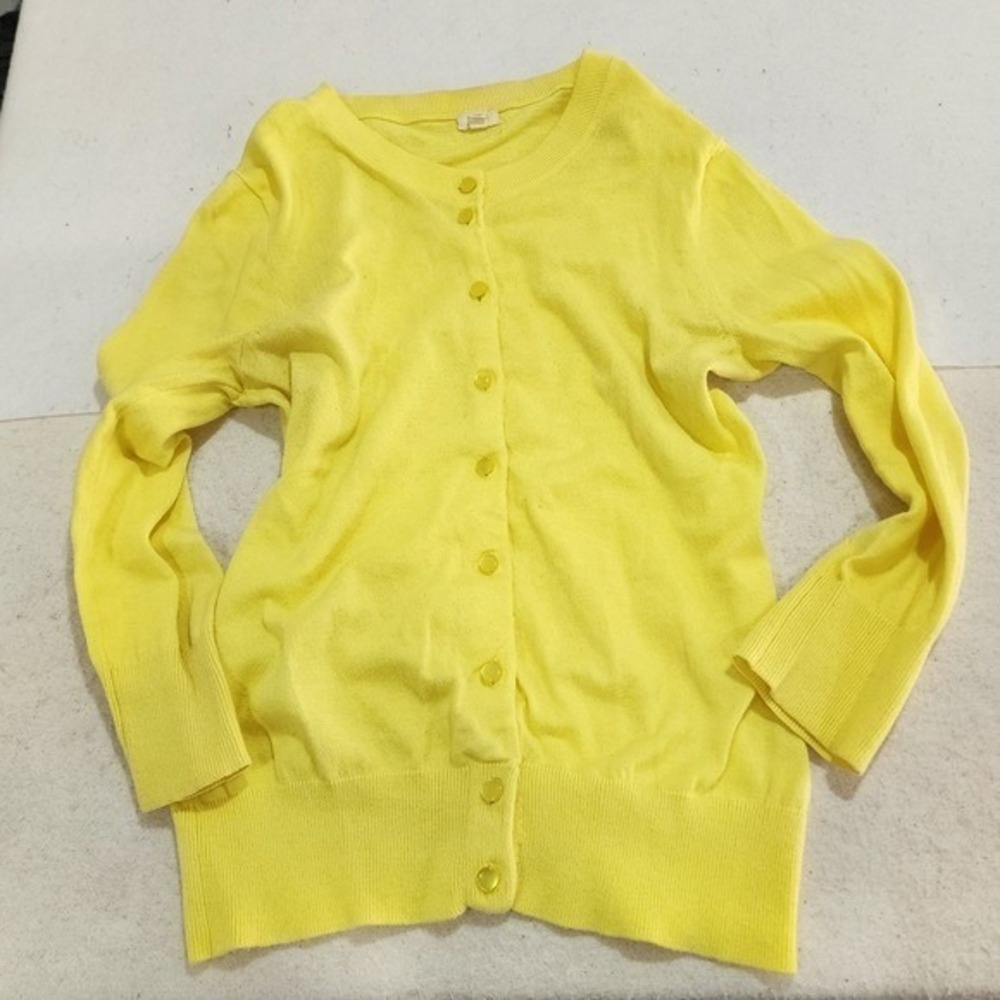 J.Crew Jackie Cardigan Sweater Bright Yellow XS Button Front Classic Knit - Picture 6 of 7